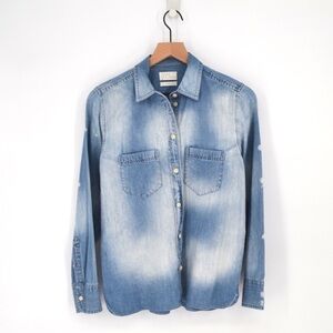 J. Crew Classic Fit Bleached Out Chambray Shirt Button Down Long Sleeve Blue S